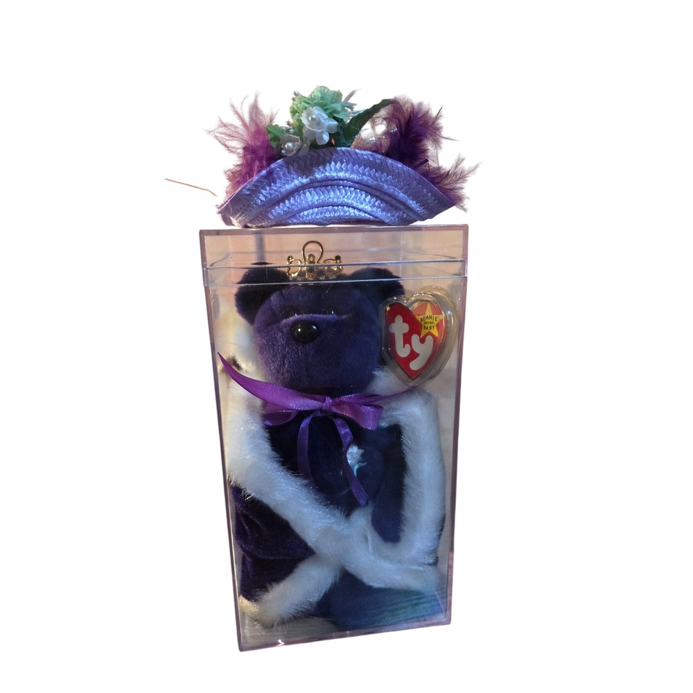 Ty Beanie Babies Princess Diana Memorial Bear Purple with Cape Crown and Hat